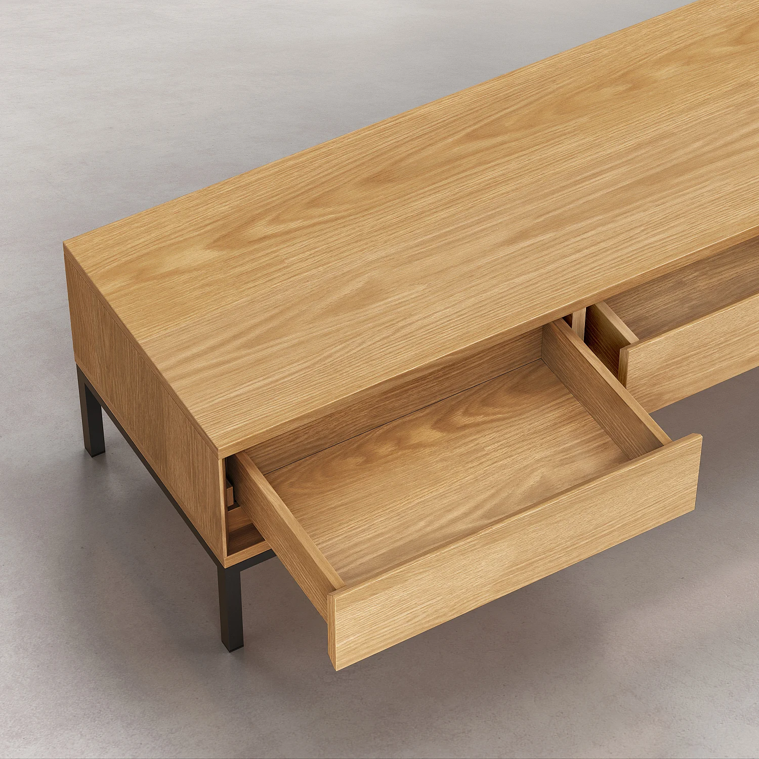 Meuble TV 3 tiroirs en chêne et métal noir - Naturel - Design by Hélèna Pille - 10