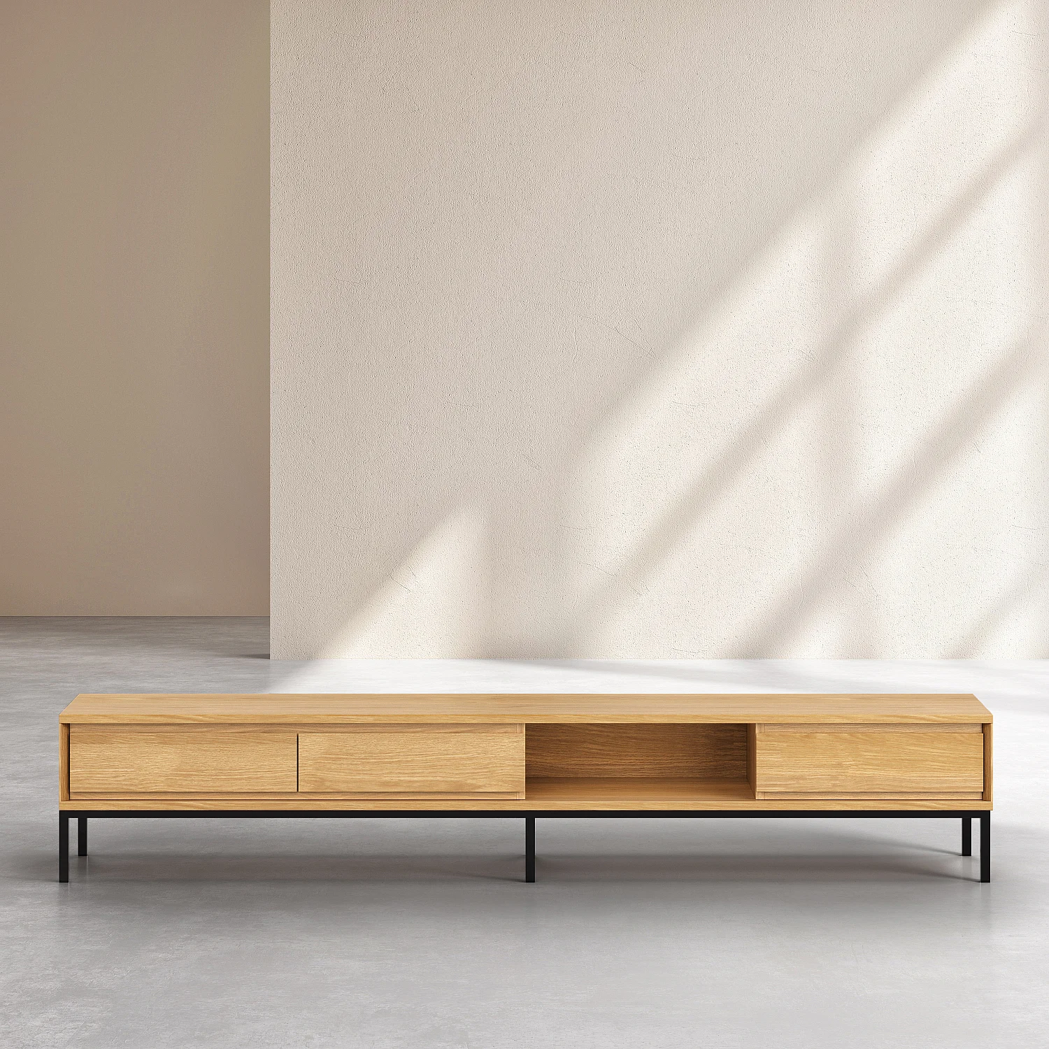 Meuble TV 3 tiroirs en chêne et métal noir - Naturel - Design by Hélèna Pille - 2