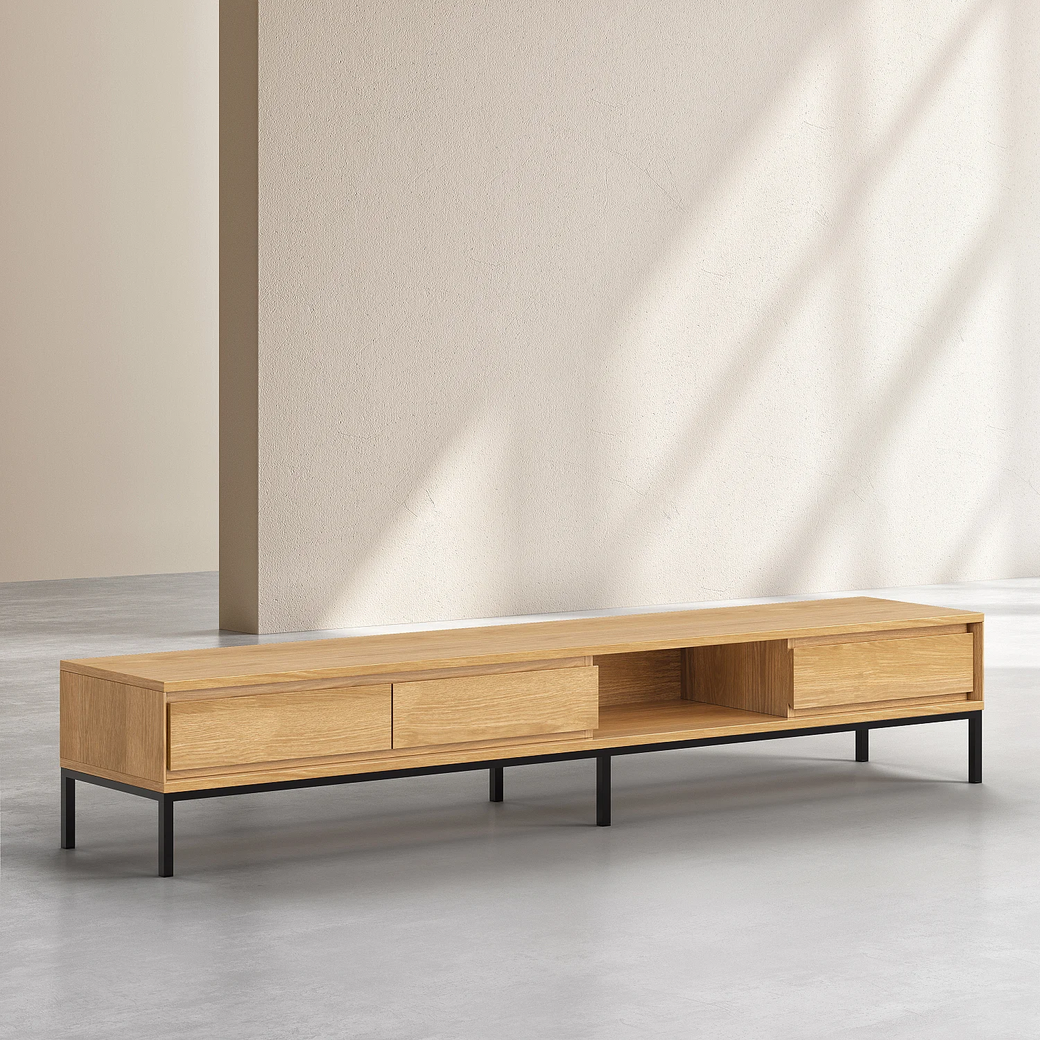 Meuble TV 3 tiroirs en chêne et métal noir - Naturel - Design by Hélèna Pille - 5