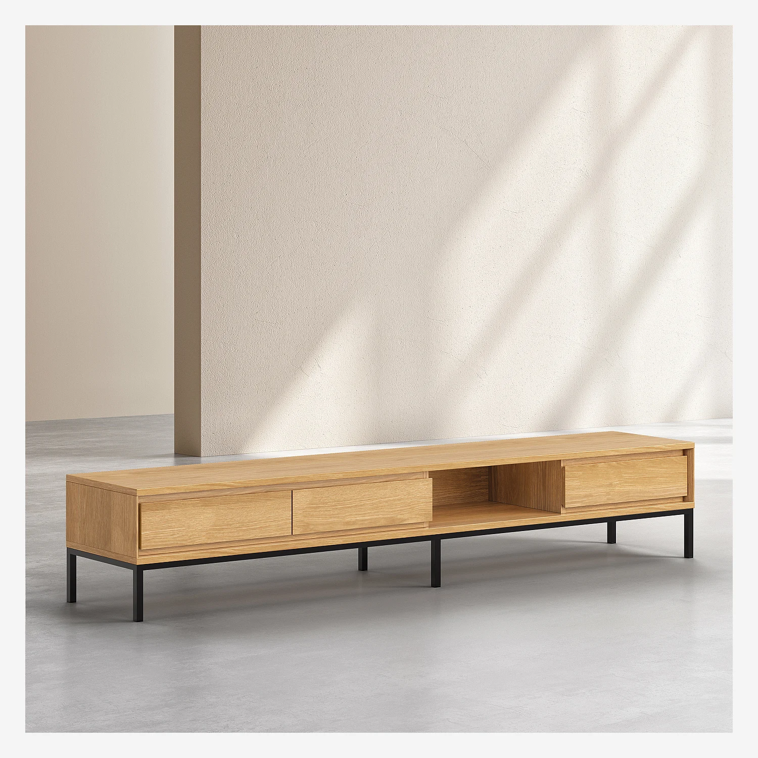 Meuble TV 3 tiroirs en chêne et métal noir - Naturel - Design by Hélèna Pille - 6