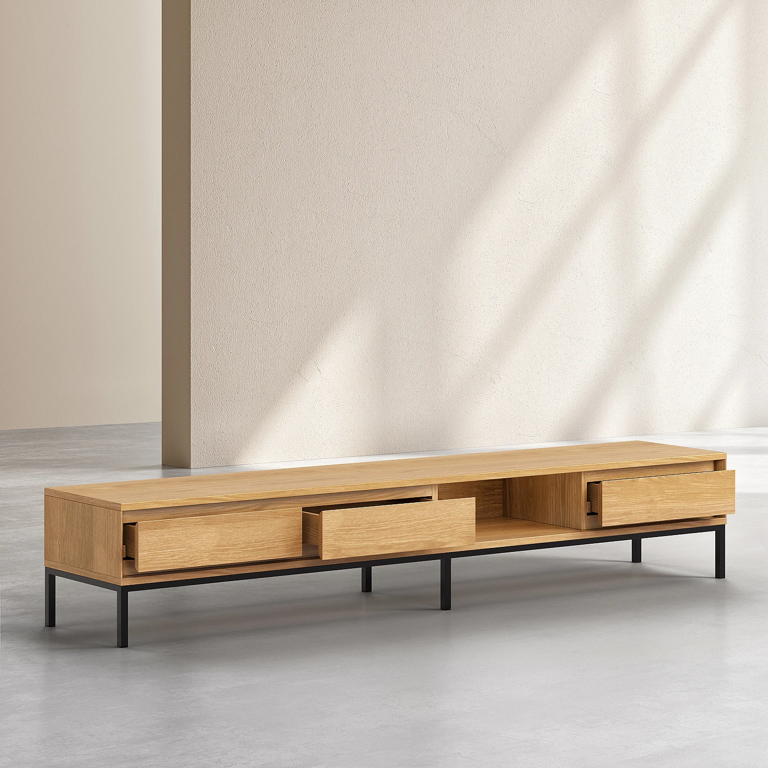 Meuble TV 3 tiroirs en chêne et métal noir - Naturel - Design by Hélèna Pille - 9