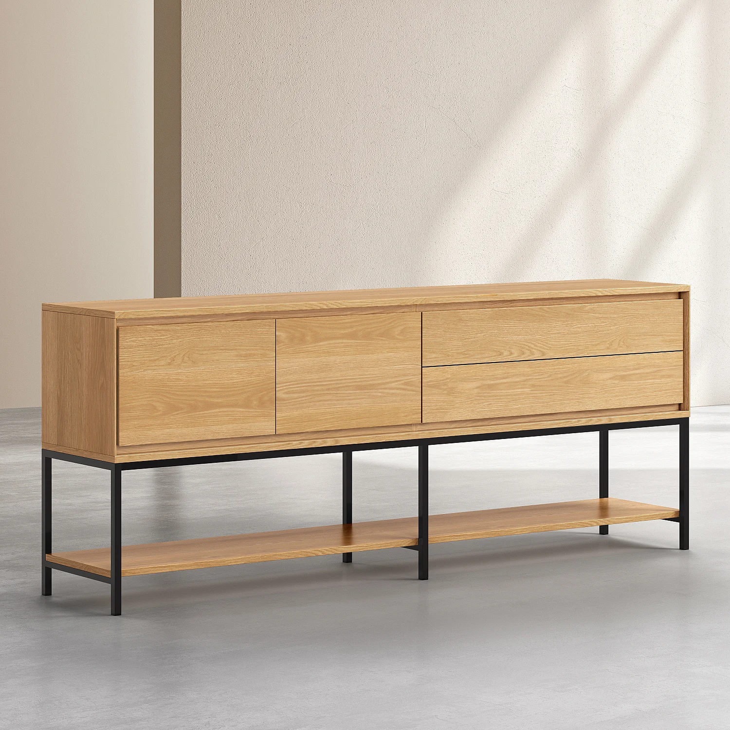 Buffet mit 2 Türen und 2 Schubladen aus Eiche und Schwarzem Metall - Natürlich - Design von Helena Pille - 6