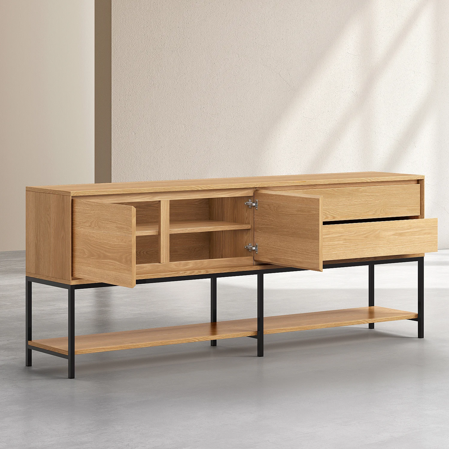 Buffet mit 2 Türen und 2 Schubladen aus Eiche und Schwarzem Metall - Natürlich - Design von Helena Pille - 12