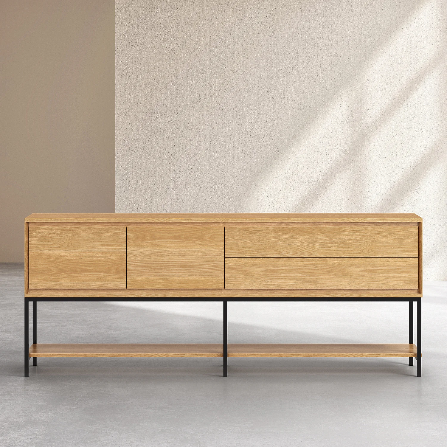 Buffet mit 2 Türen und 2 Schubladen aus Eiche und Schwarzem Metall - Natürlich - Design von Helena Pille - 2