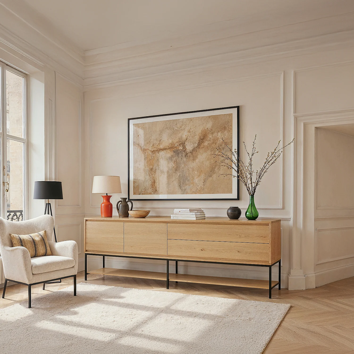 Buffet mit 2 Türen und 2 Schubladen aus Eiche und Schwarzem Metall - Natürlich - Design von Helena Pille - 11