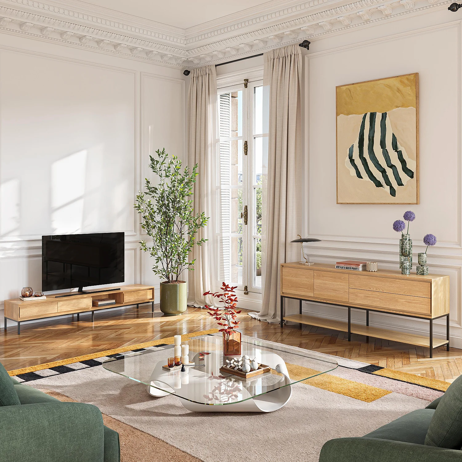 Buffet mit 2 Türen und 2 Schubladen aus Eiche und Schwarzem Metall - Natürlich - Design von Helena Pille - 13