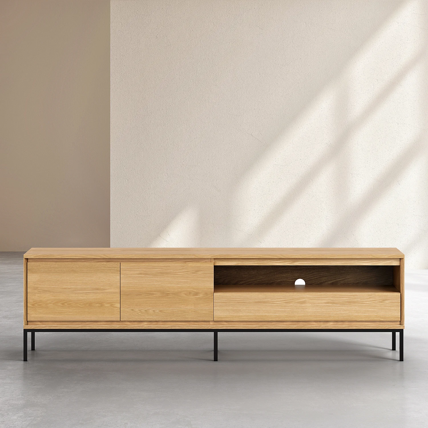 Meuble TV 2 portes 1 tiroir en chêne et métal noir - Naturel - Design by Hélèna Pille - 2