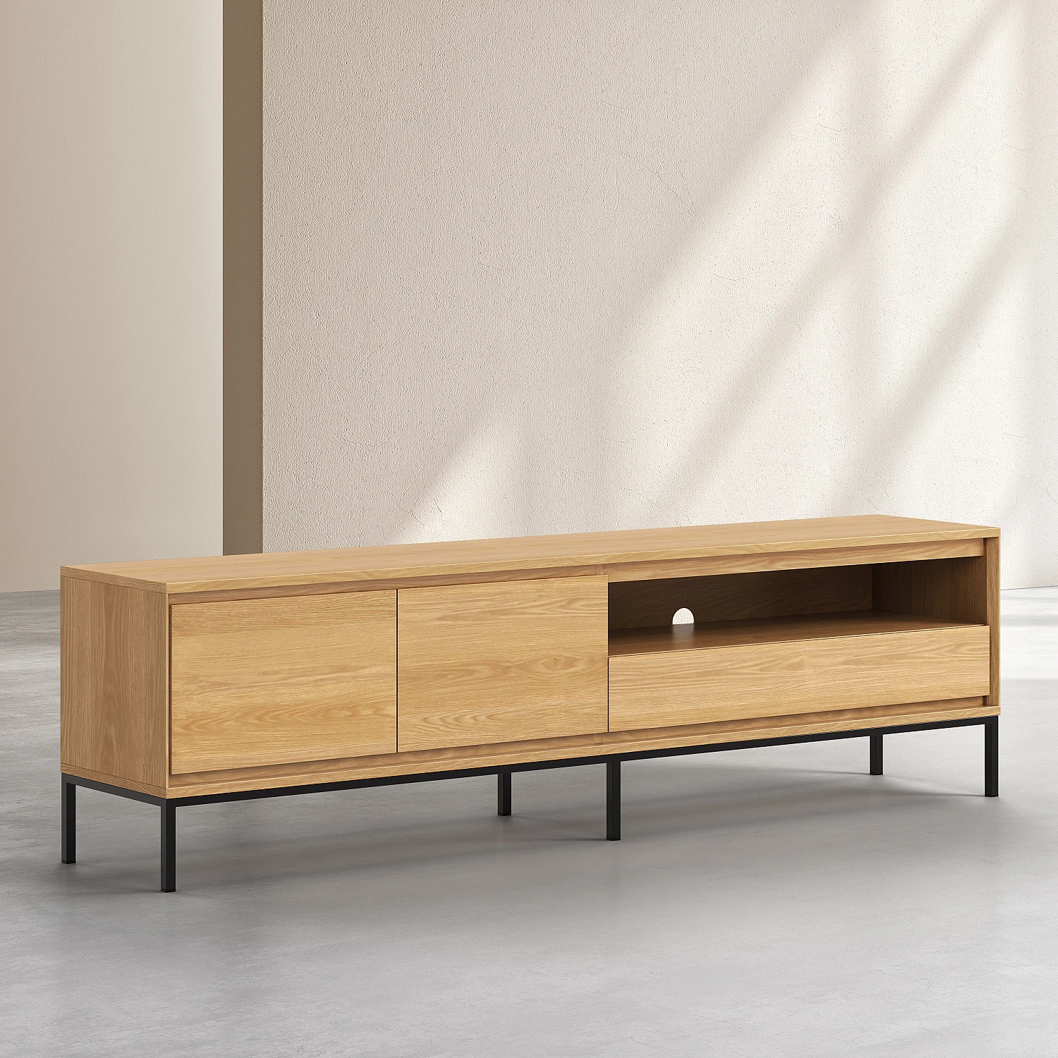 Meuble TV 2 portes 1 tiroir en chêne et métal noir - Naturel - Design by Hélèna Pille - 6
