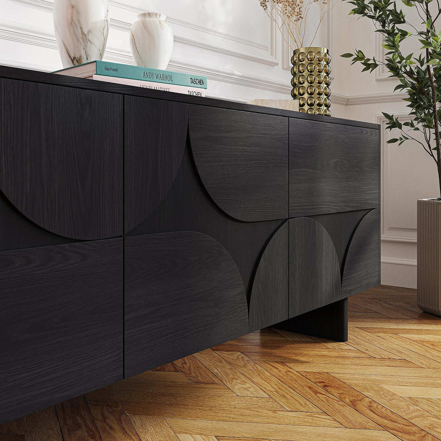 Buffet bas 3 portes en frêne - Noir - Design by Hélèna Pille - 6