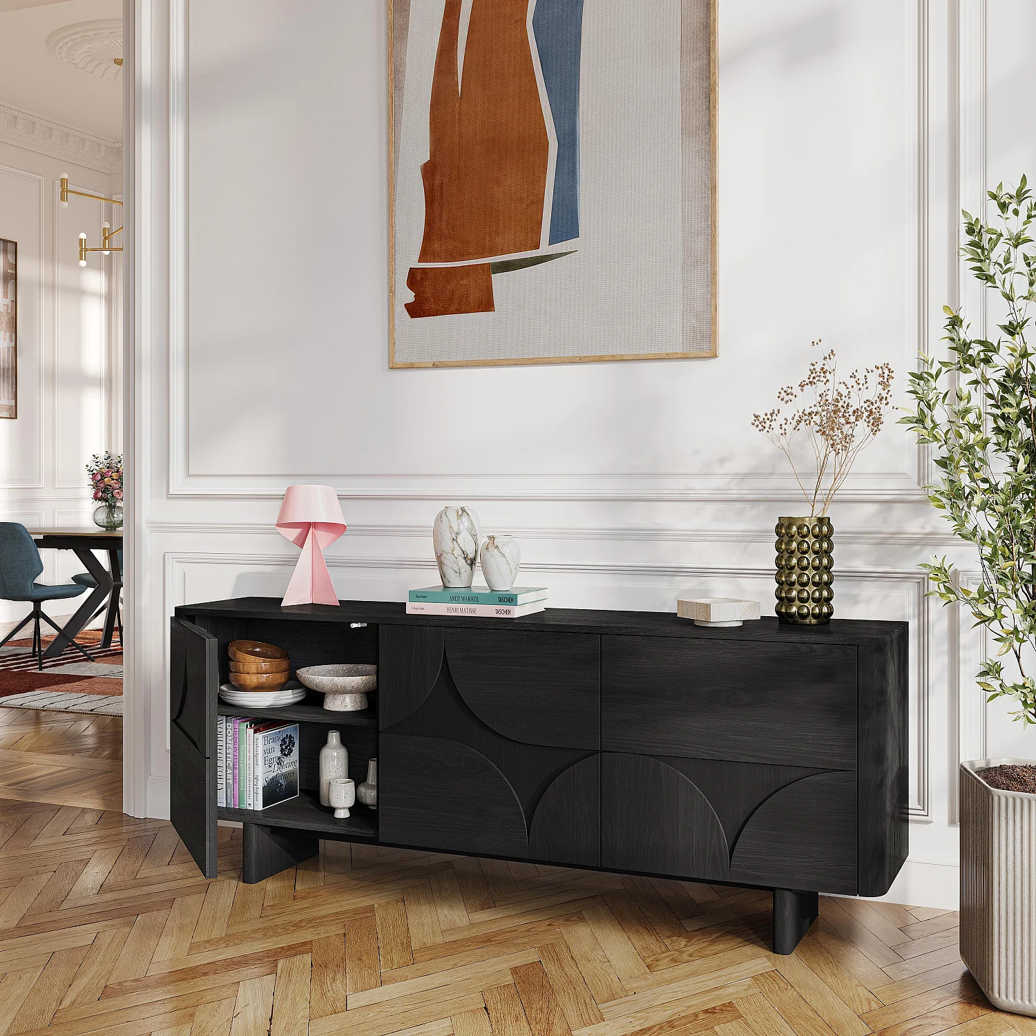 Buffet bas 3 portes en frêne - Noir - Design by Hélèna Pille - 8