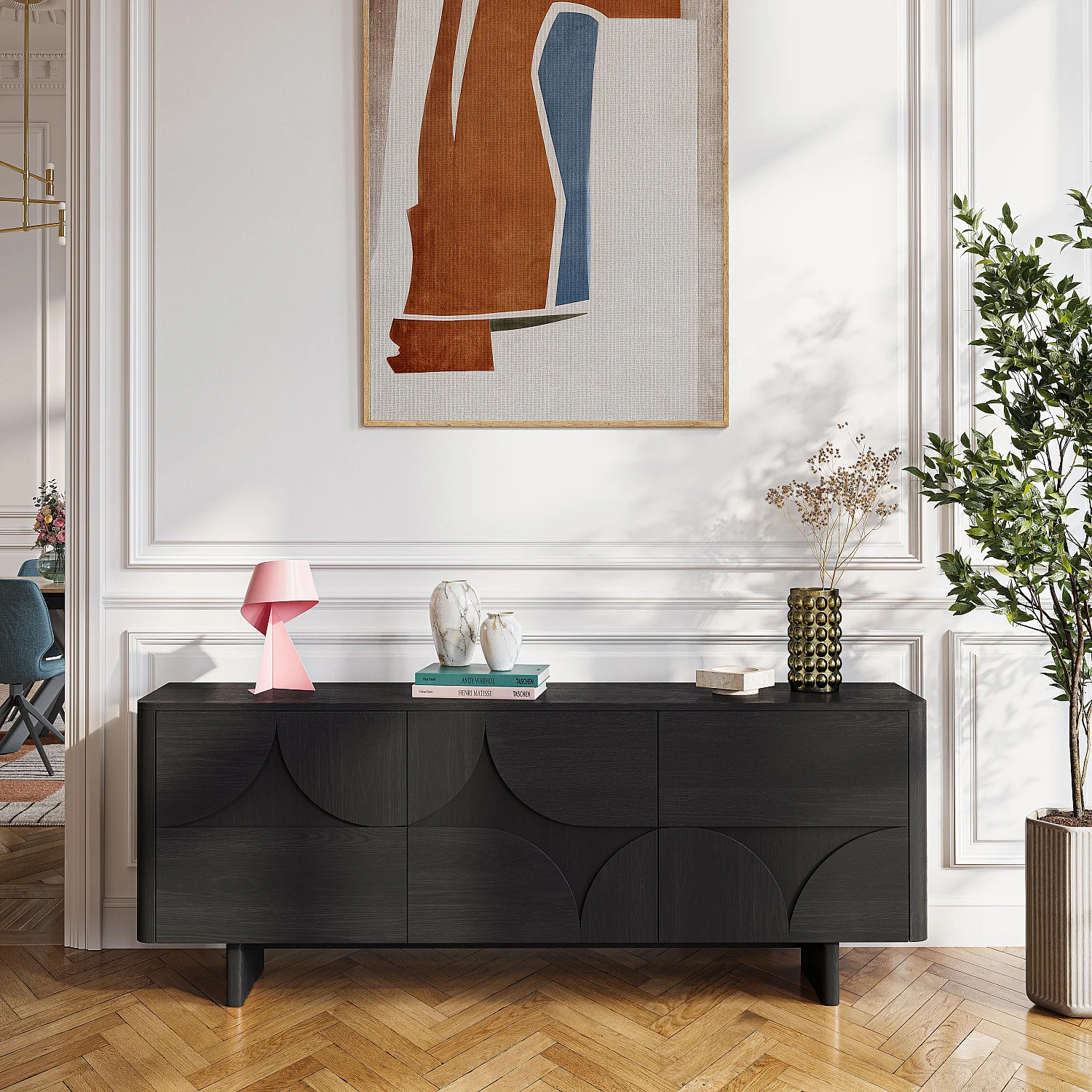 Niedriges Sideboard mit 3 Türen aus Esche - Schwarz - Design by Hélèna Pille - 1