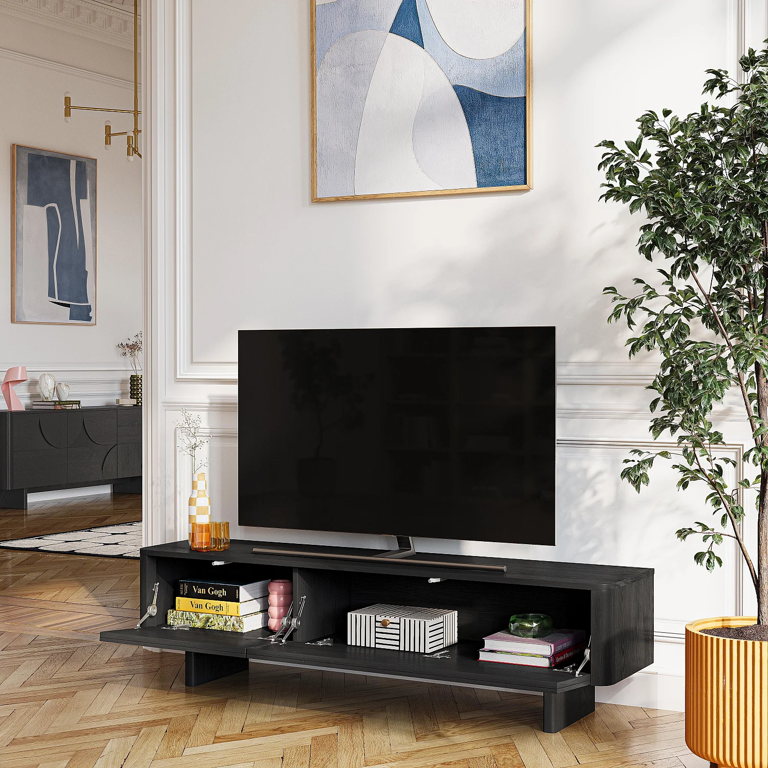 Mueble TV con 2 abattants en fresno - Negro - Design by Hélèna Pille - 3