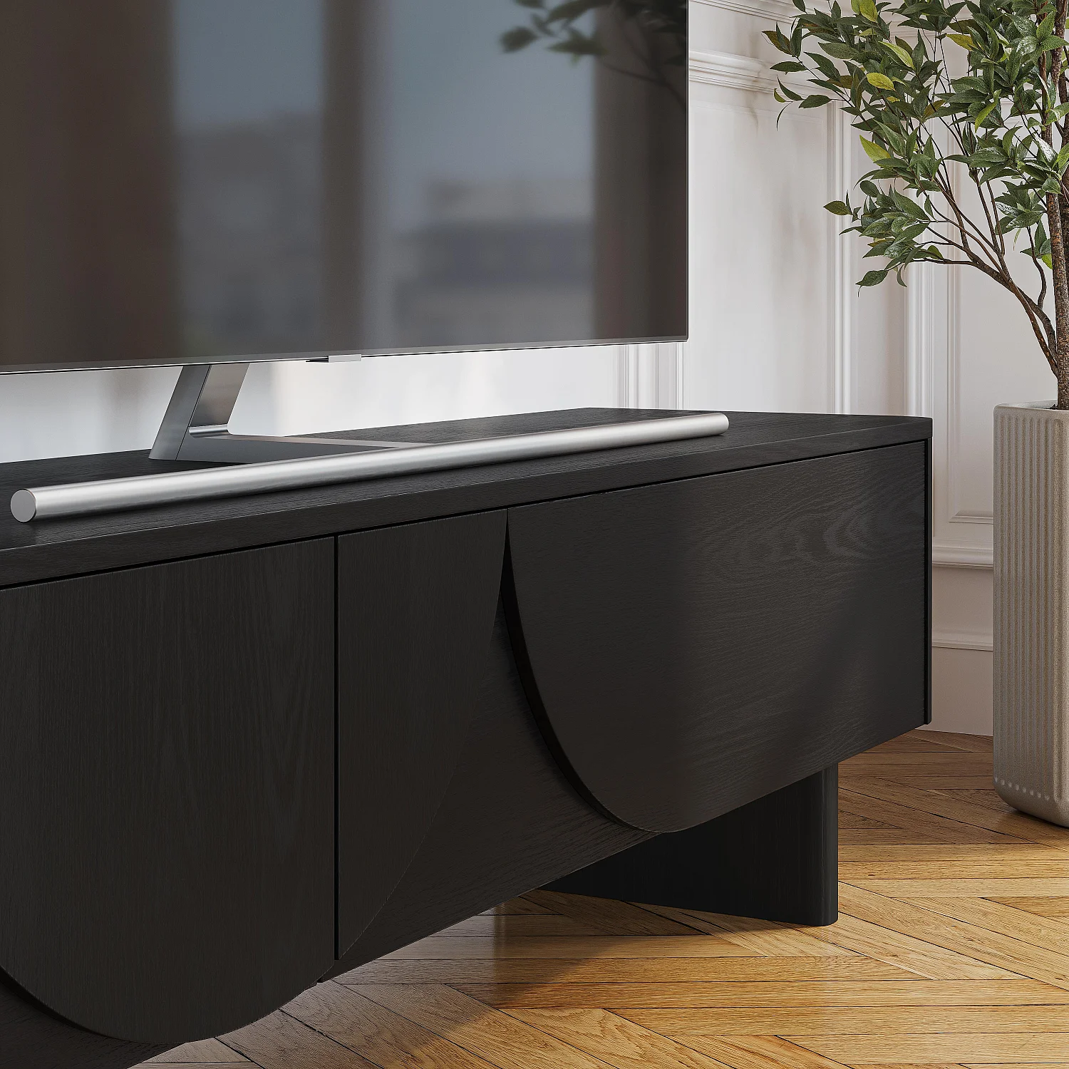 Mueble TV con 2 abattants en fresno - Negro - Design by Hélèna Pille - 7