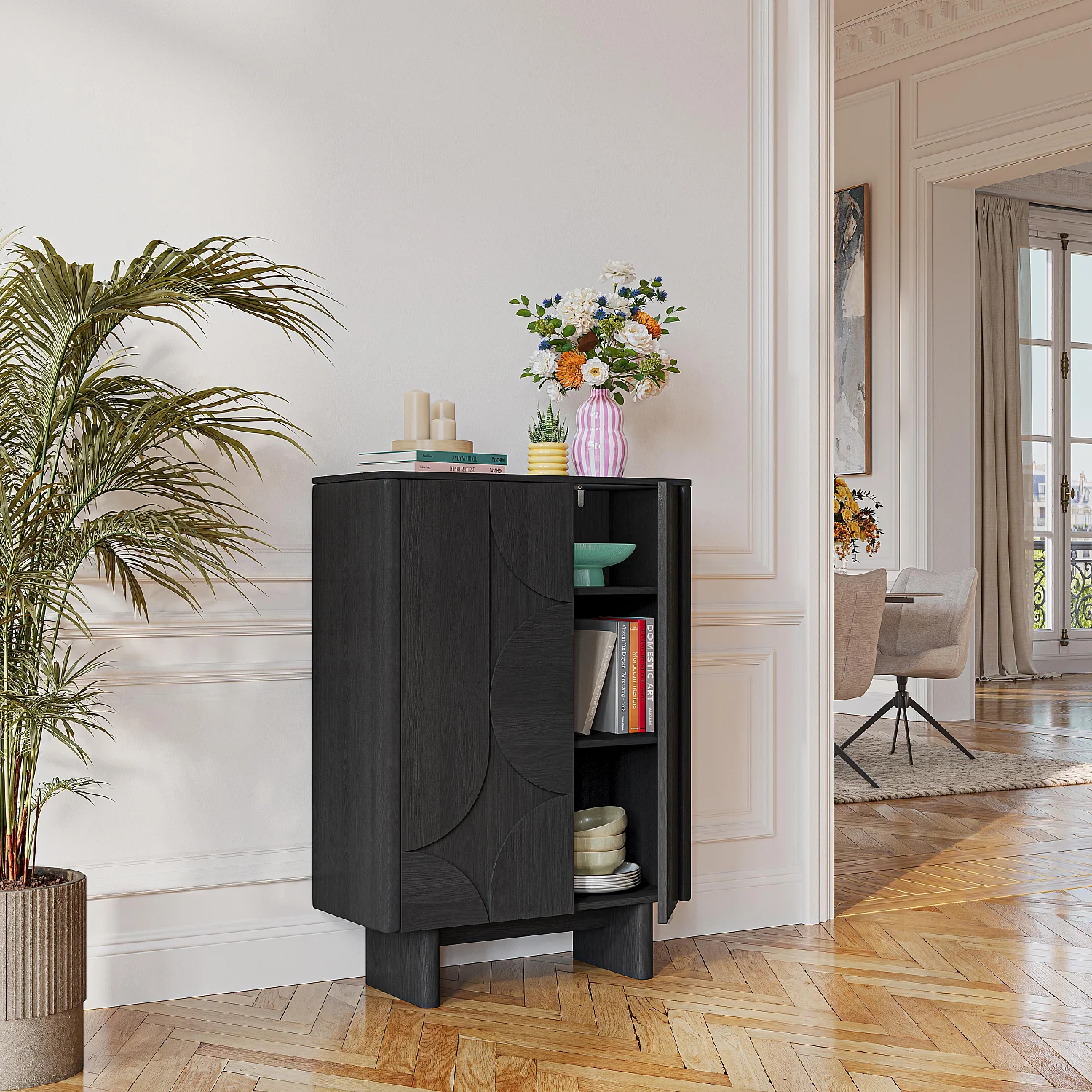 Buffet haut 2 portes en frêne - Noir - Design by Hélèna Pille - 8
