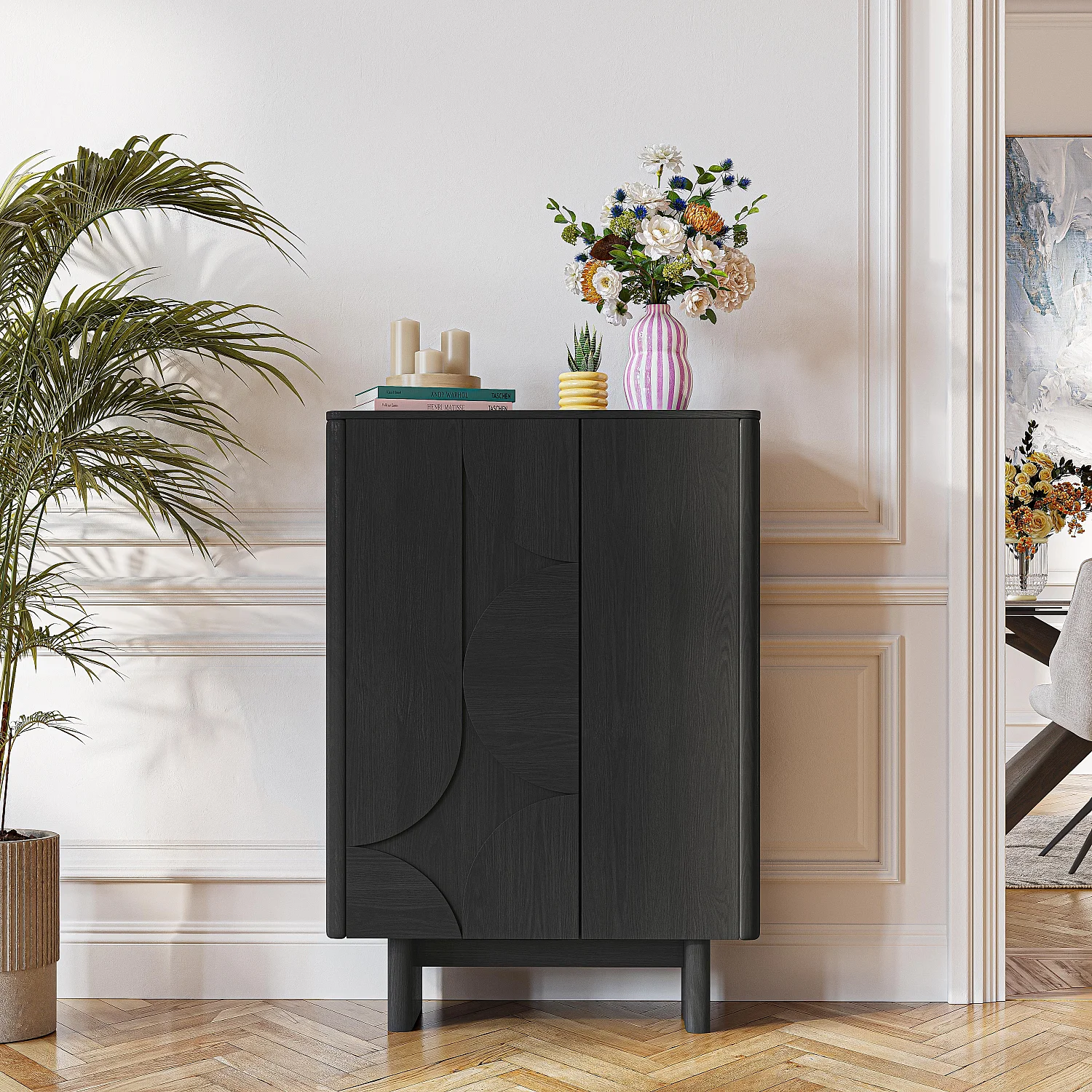 Hoher Schrank mit 2 Türen aus Esche - Schwarz - Design by Hélèna Pille - 1