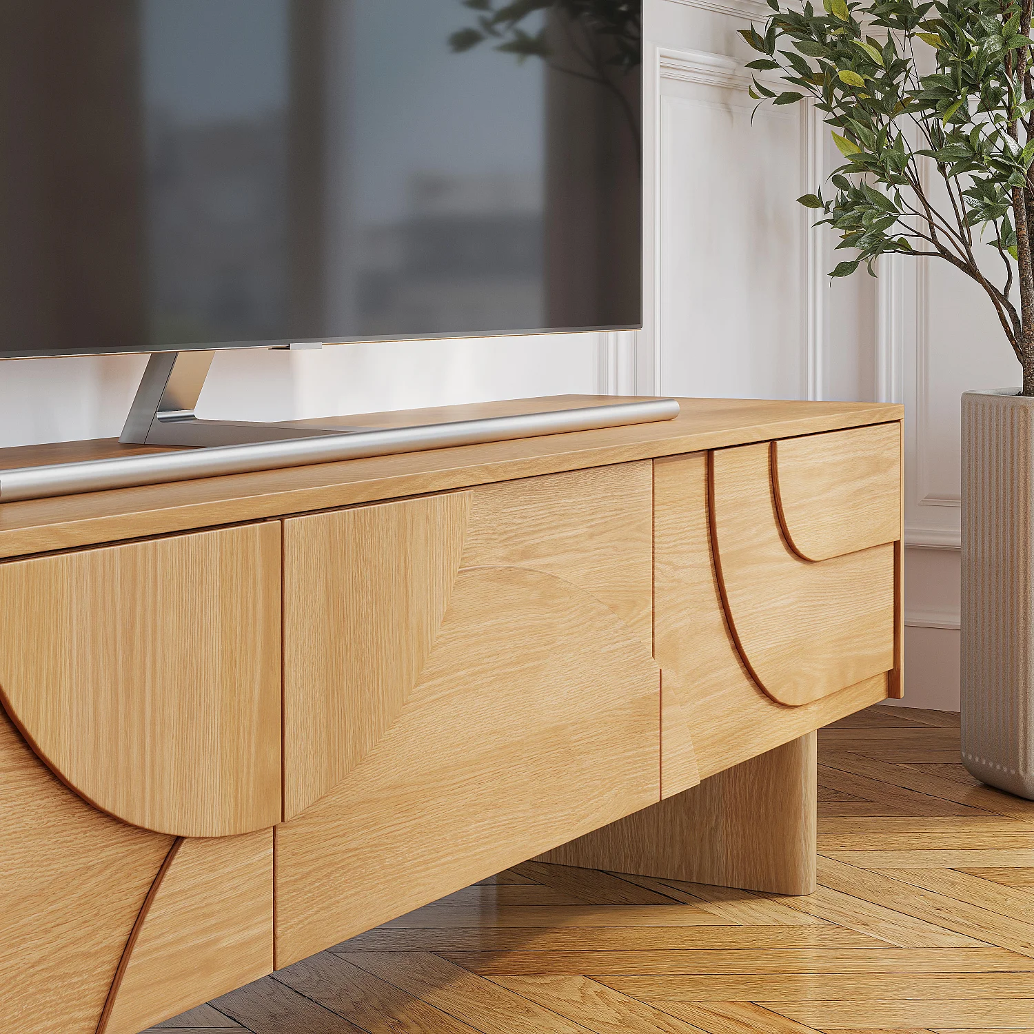 Meuble TV 3 tiroirs en chêne - Naturel - Design by Hélèna Pille - 6