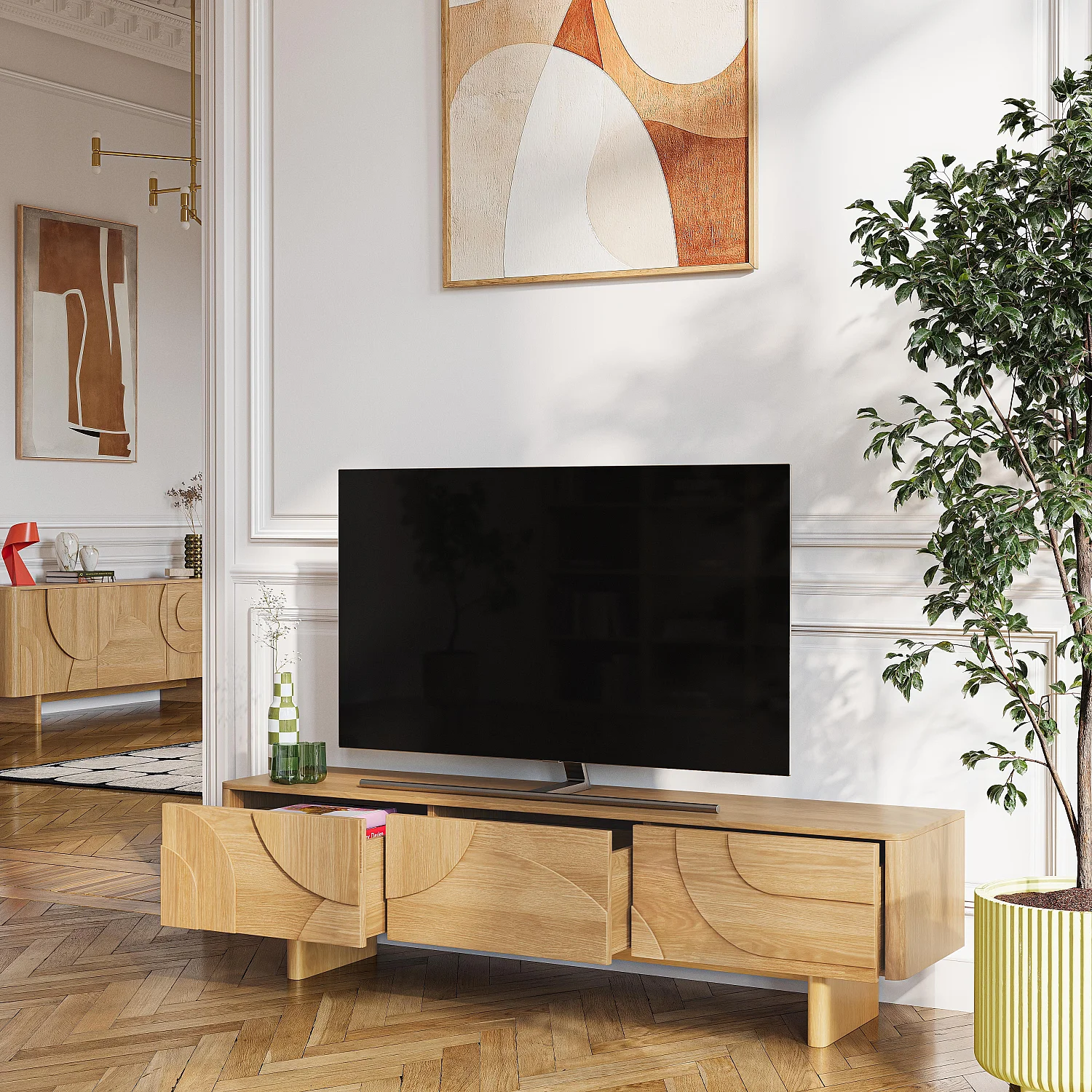 Meuble TV 3 tiroirs en chêne - Naturel - Design by Hélèna Pille - 8