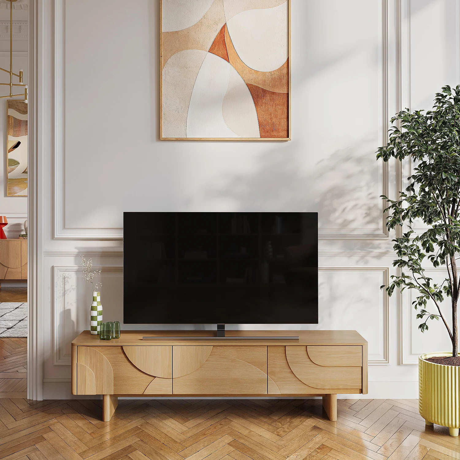 Meuble TV 3 tiroirs en chêne - Naturel - Design by Hélèna Pille - 1