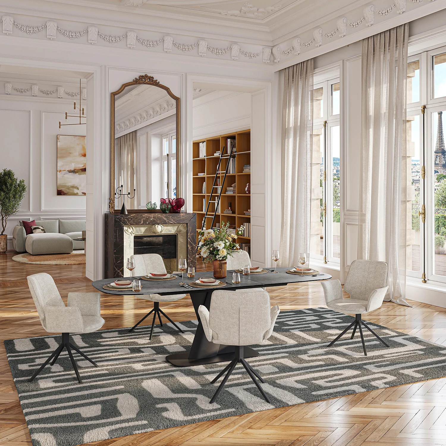 Tavolo rettangolare allungabile in ceramica - Grigio minerale - 3