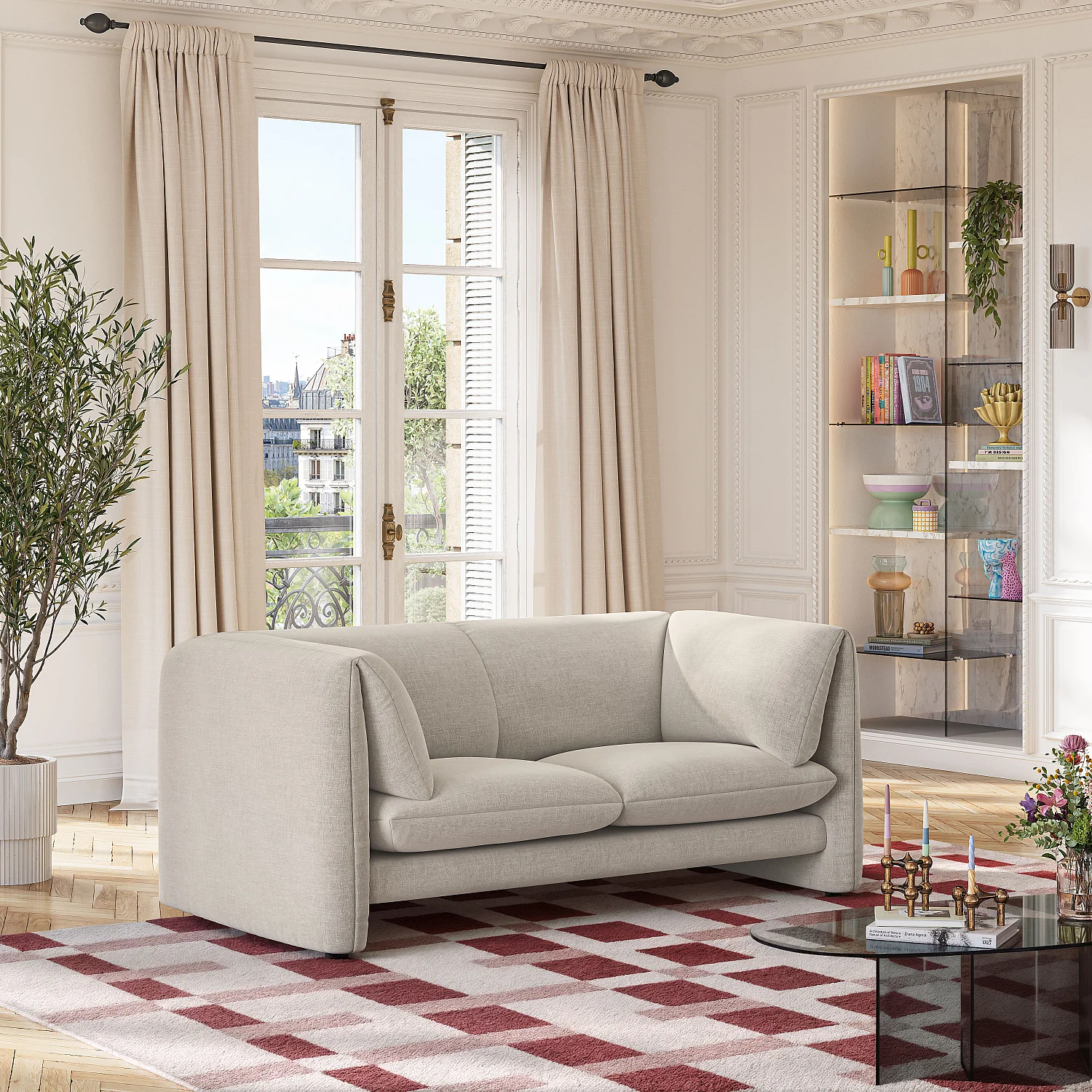 Sofá 2 plazas en tejido con respaldo relleno de plumas - Beige - 3