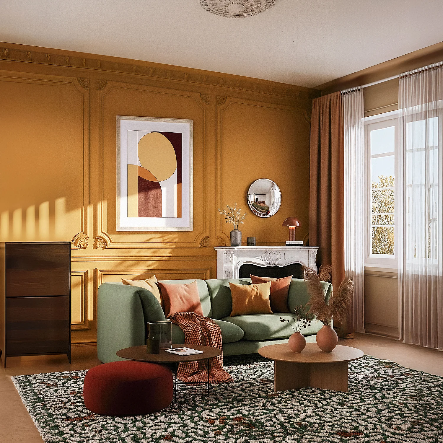 3-Sitzer-Sofa aus Stoff mit Feder gefüllter Rückenlehne - Khaki-Grün - 3