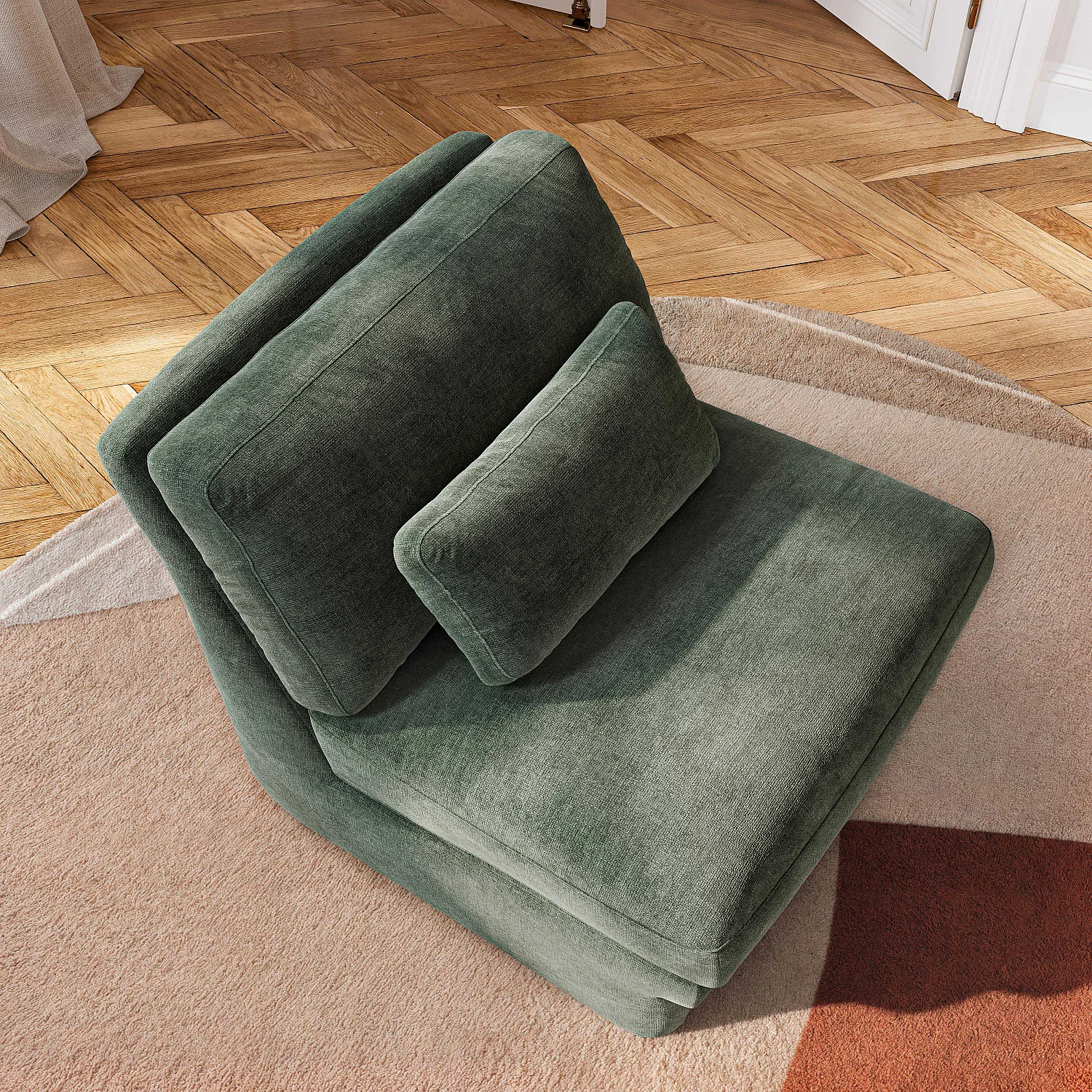 Fauteuil en tissu garni de plumes - Vert olive - 3