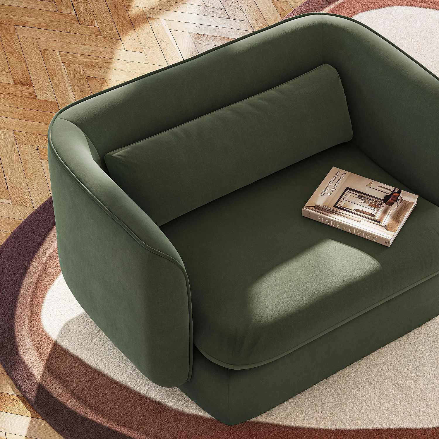 Fauteuil en tissu garni de plumes  - Vert kaki - 3