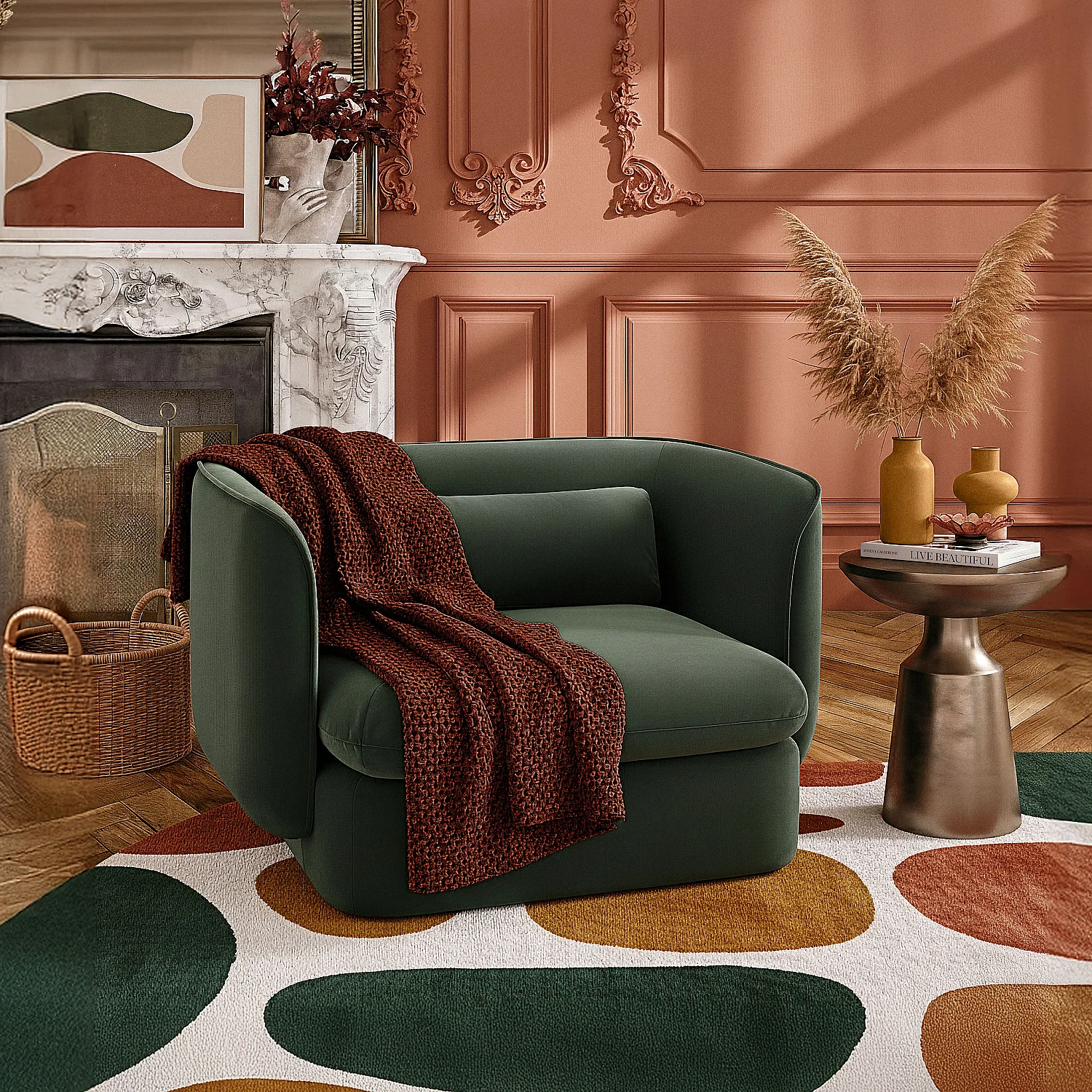 Fauteuil en tissu garni de plumes  - Vert kaki - 7