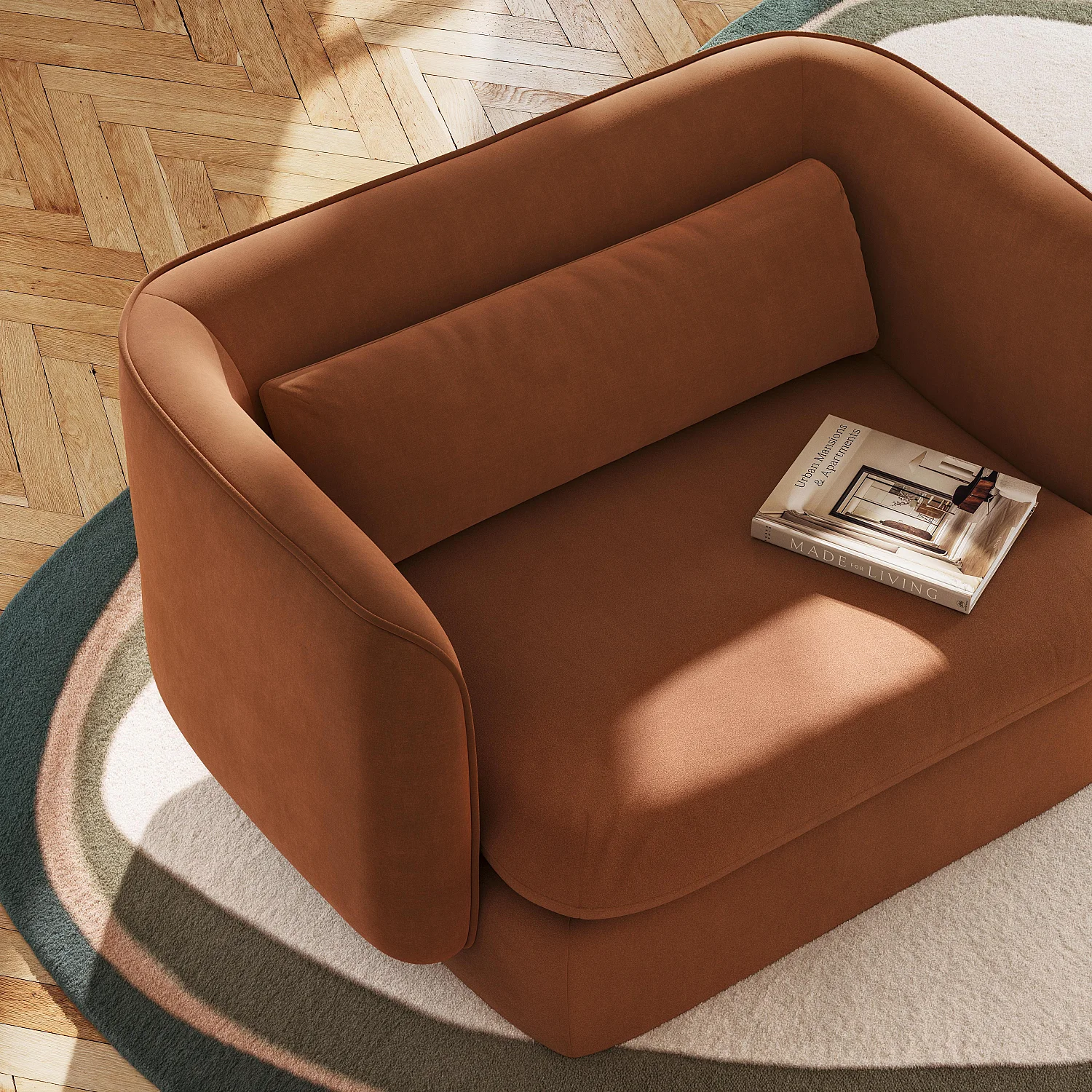 Fauteuil en tissu garni de plumes - Terracotta - 6