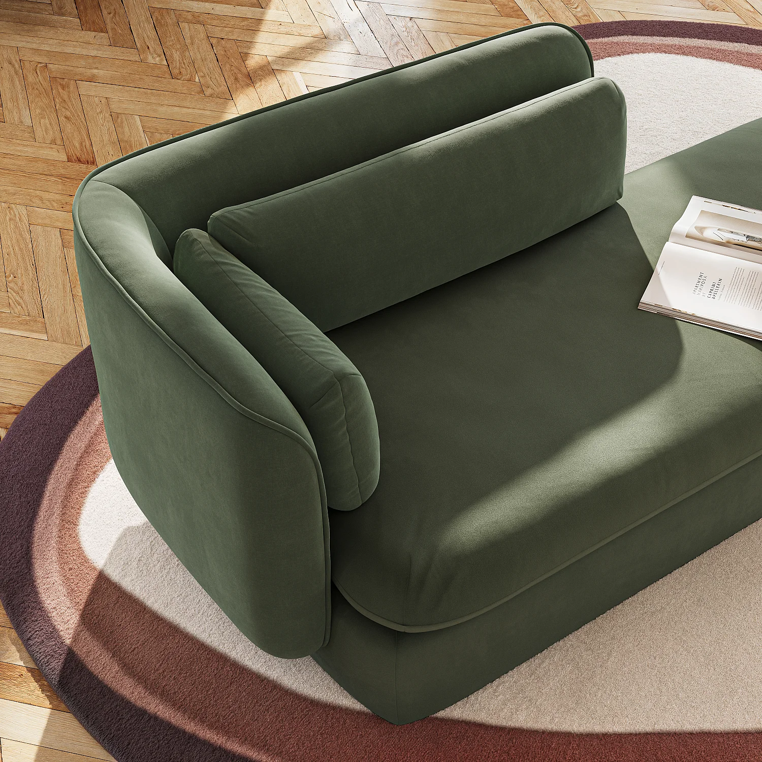 Rechte chaise longue met veren gevuld textiel - Kaki Groen - 5