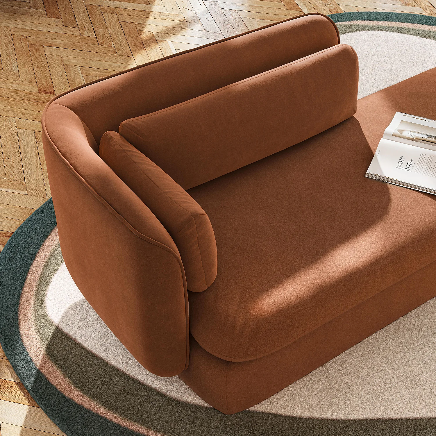 Méridienne droite en tissu garnie de plumes - Terracotta - 5