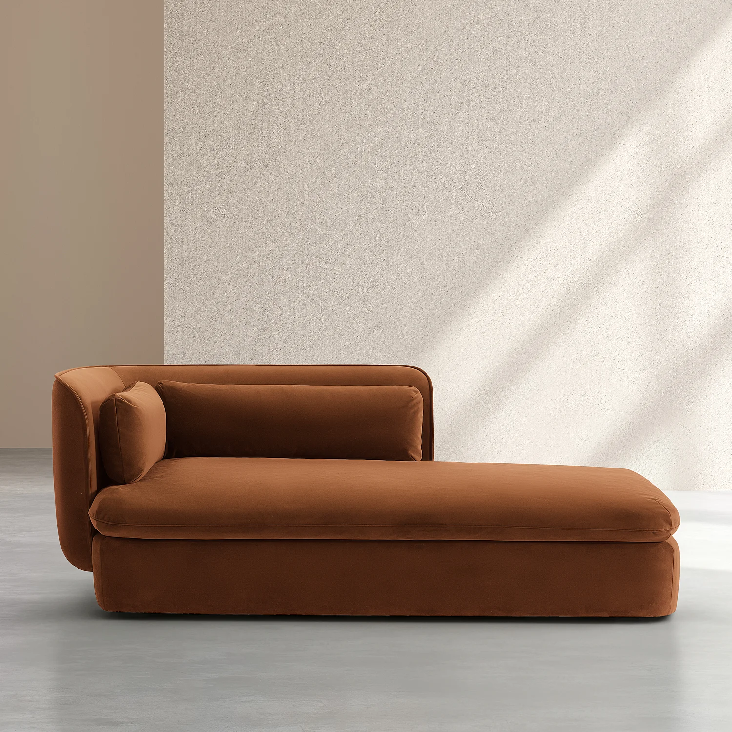 Chaise longue destra in tessuto imbottita di piume - Terracotta - 2