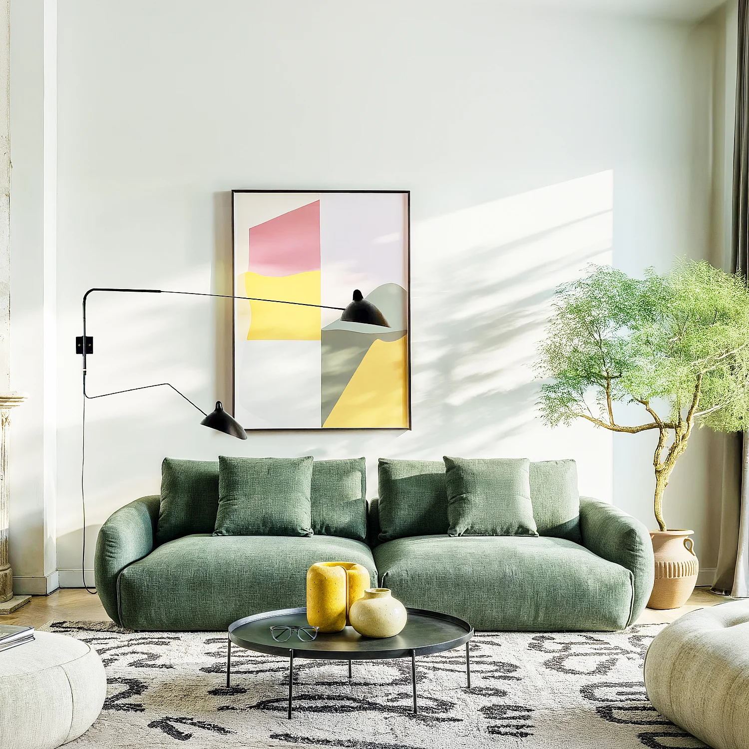 Canapé 3 places en tissu garni de plumes - Vert kaki - 1