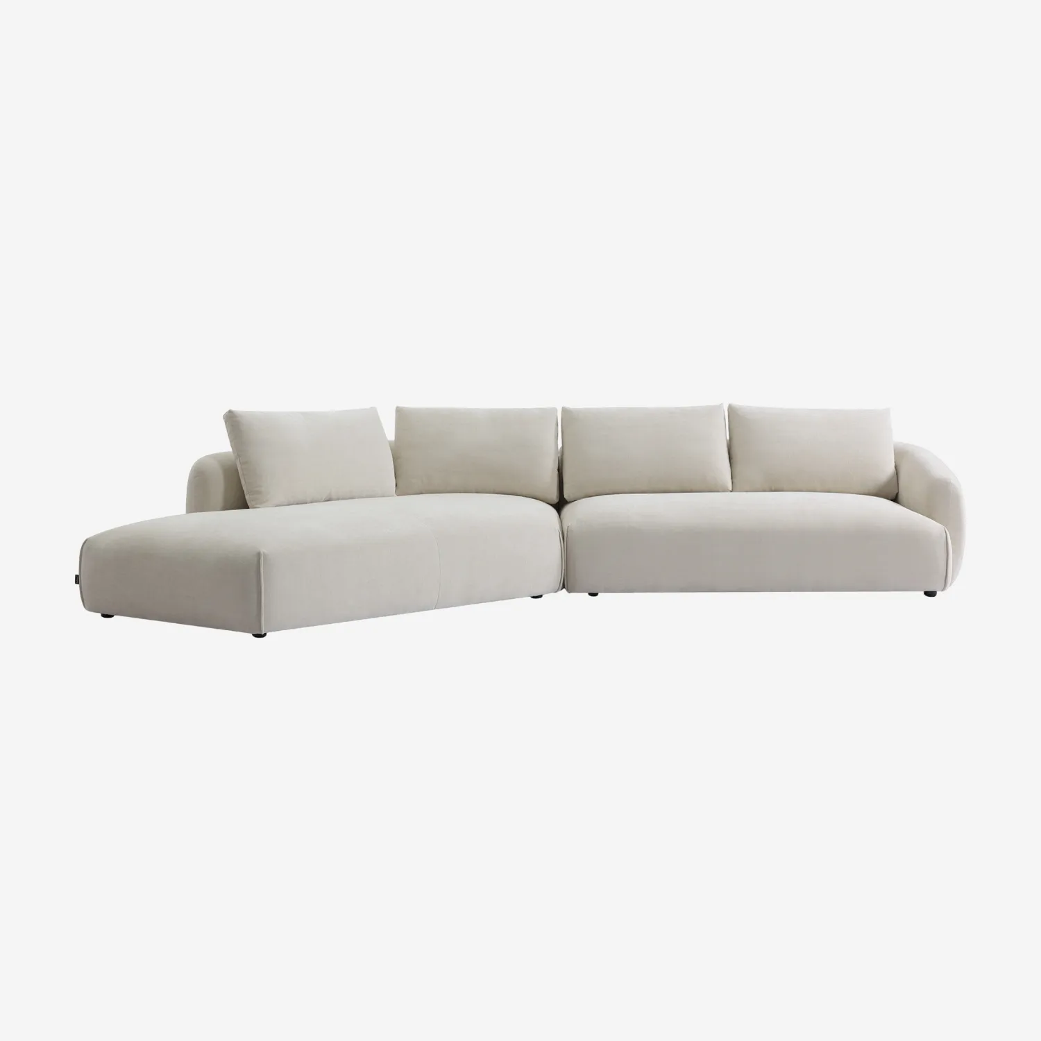 Canapé d'angle gauche 4 places en tissu garni de plumes - Beige