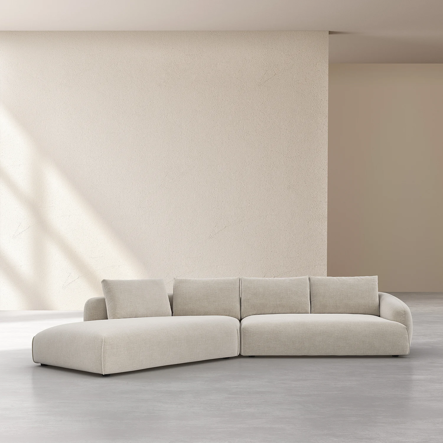 Divano angolare sinistro 4 posti in tessuto imbottito di piume - Beige - 1