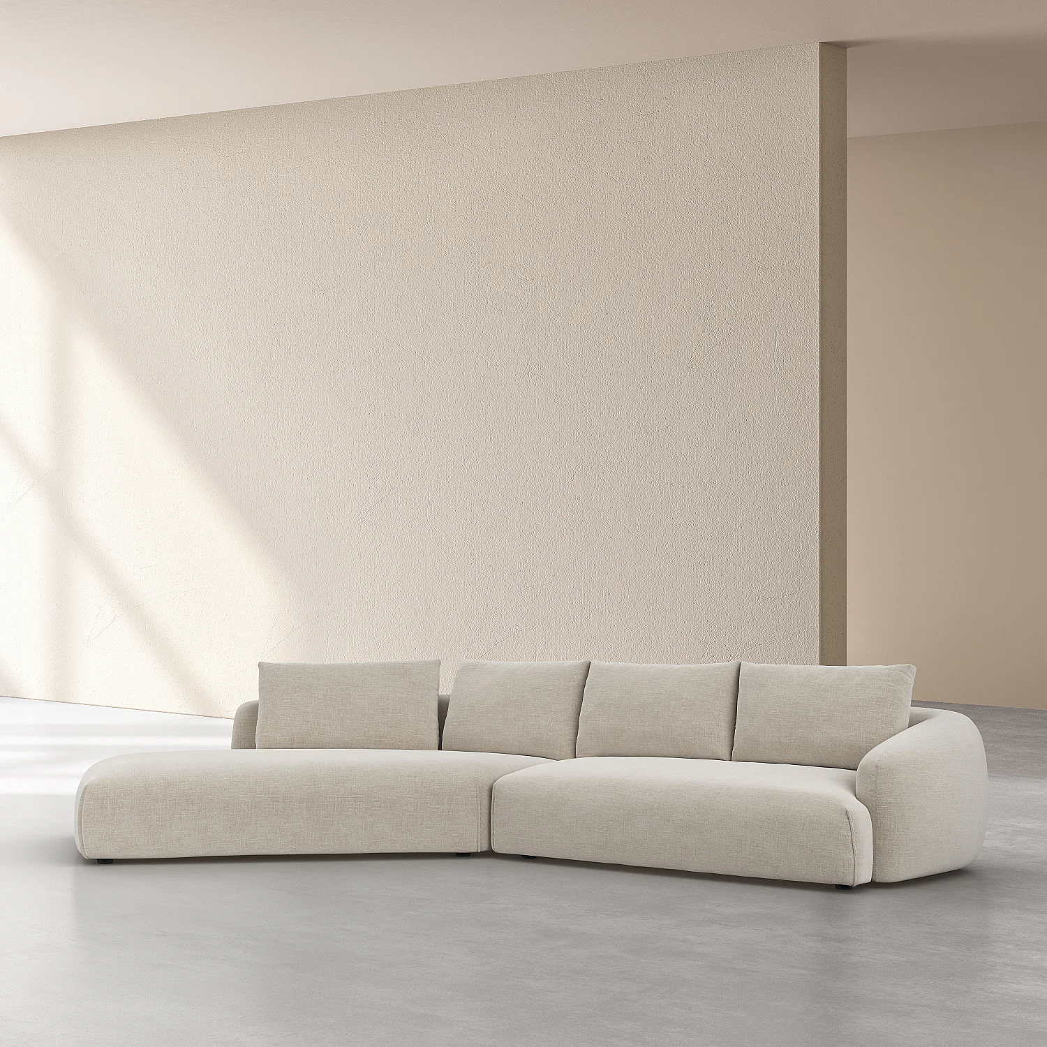 Divano angolare sinistro 4 posti in tessuto imbottito di piume - Beige - 3