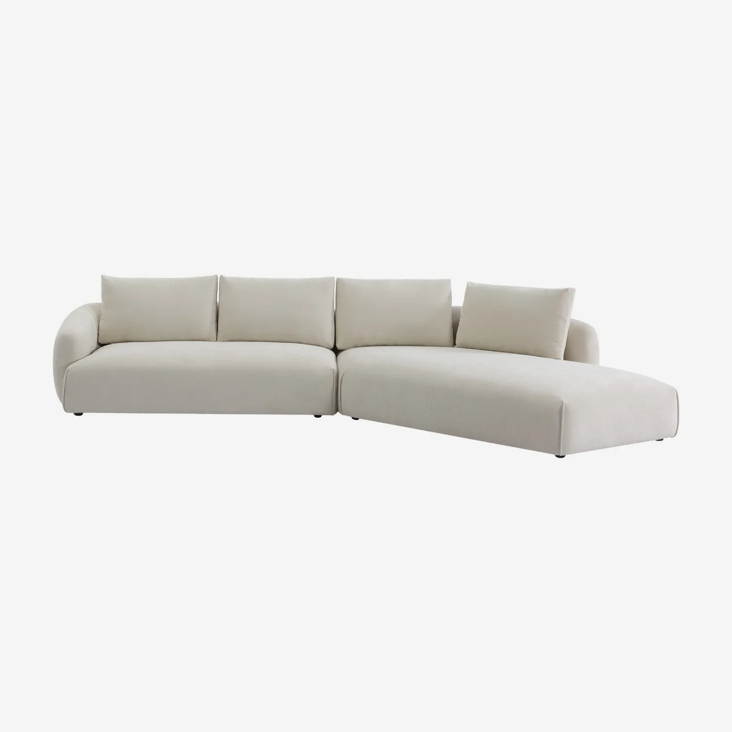 Canapé d'angle droit 4 places en tissu garni de plumes - Beige