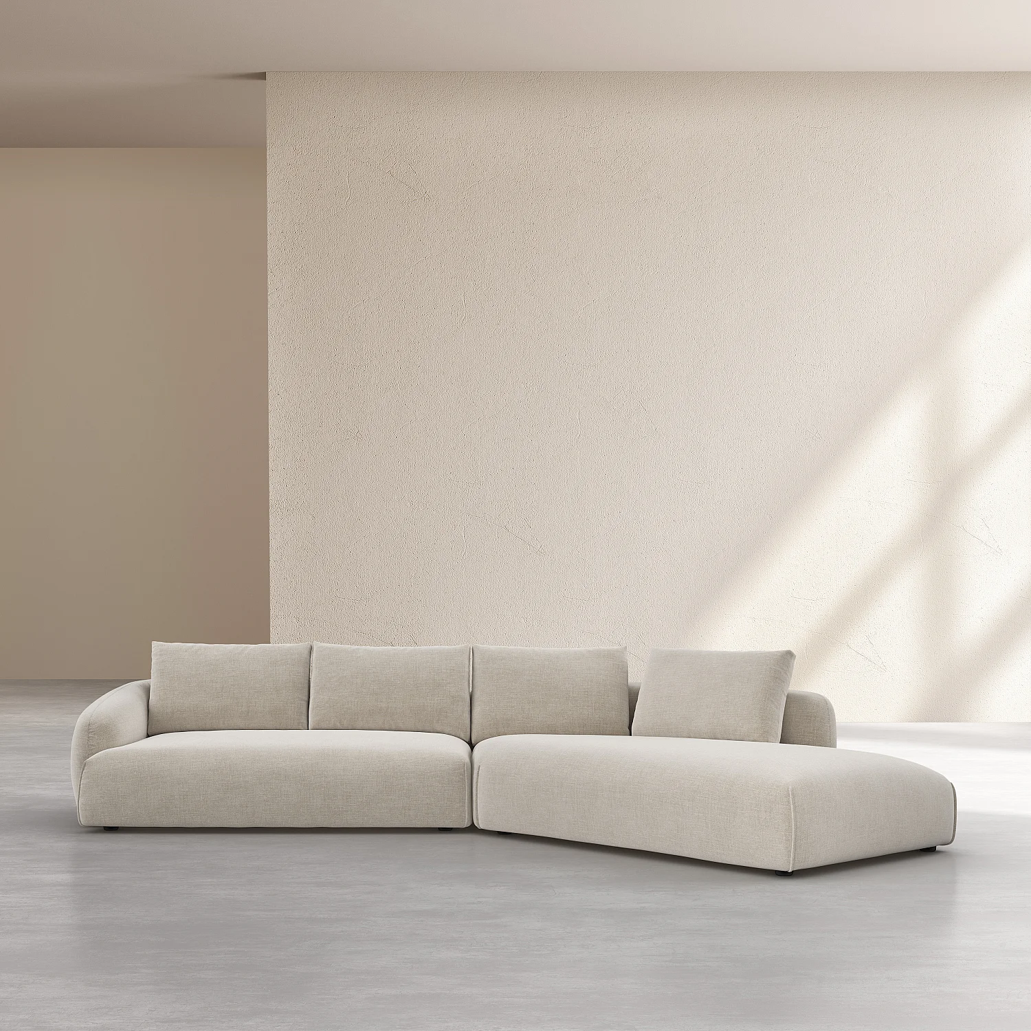 Divano d'angolo destro 4 posti in tessuto imbottito di piume - Beige - 1