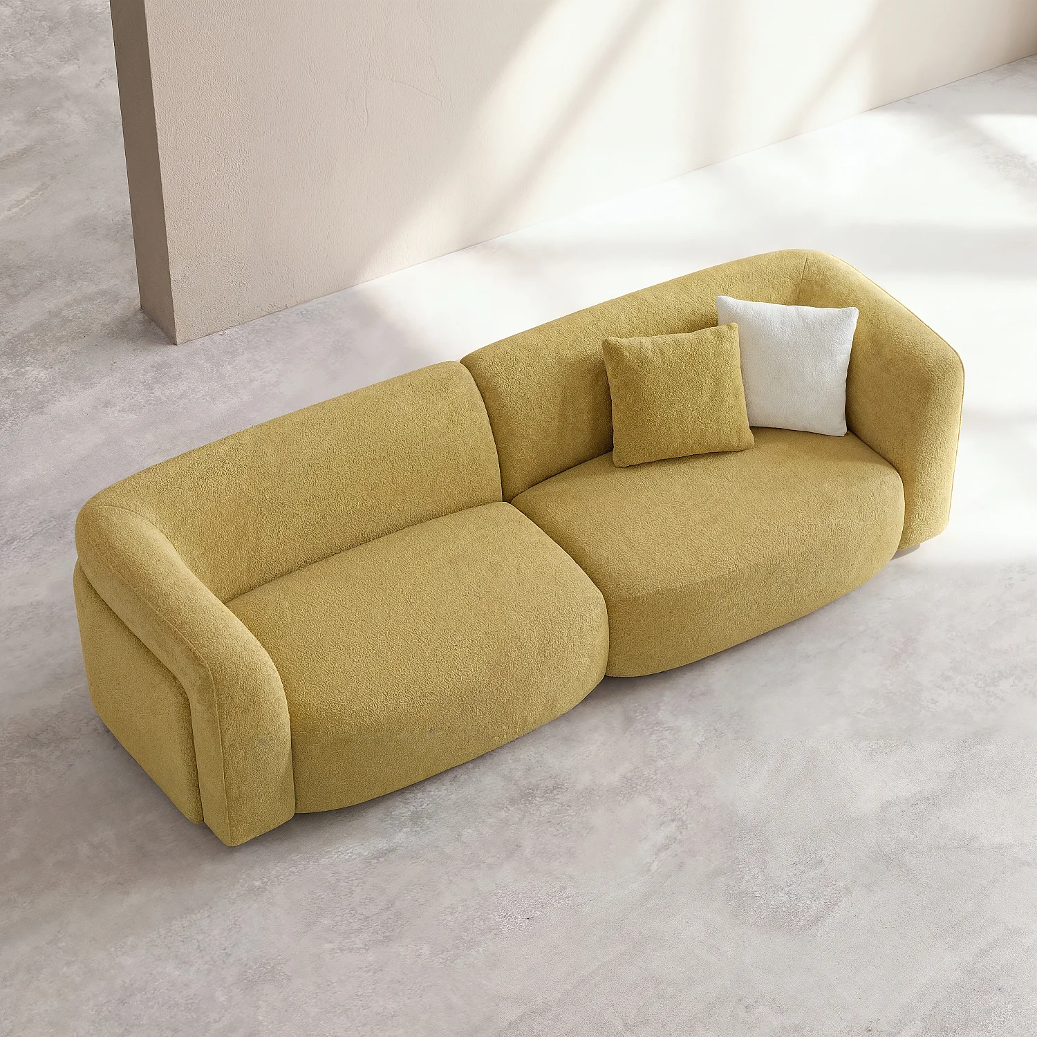 Vierzitsbank van bouclé stof - Mosterdgeel - Design by Nicole Aptel - 6