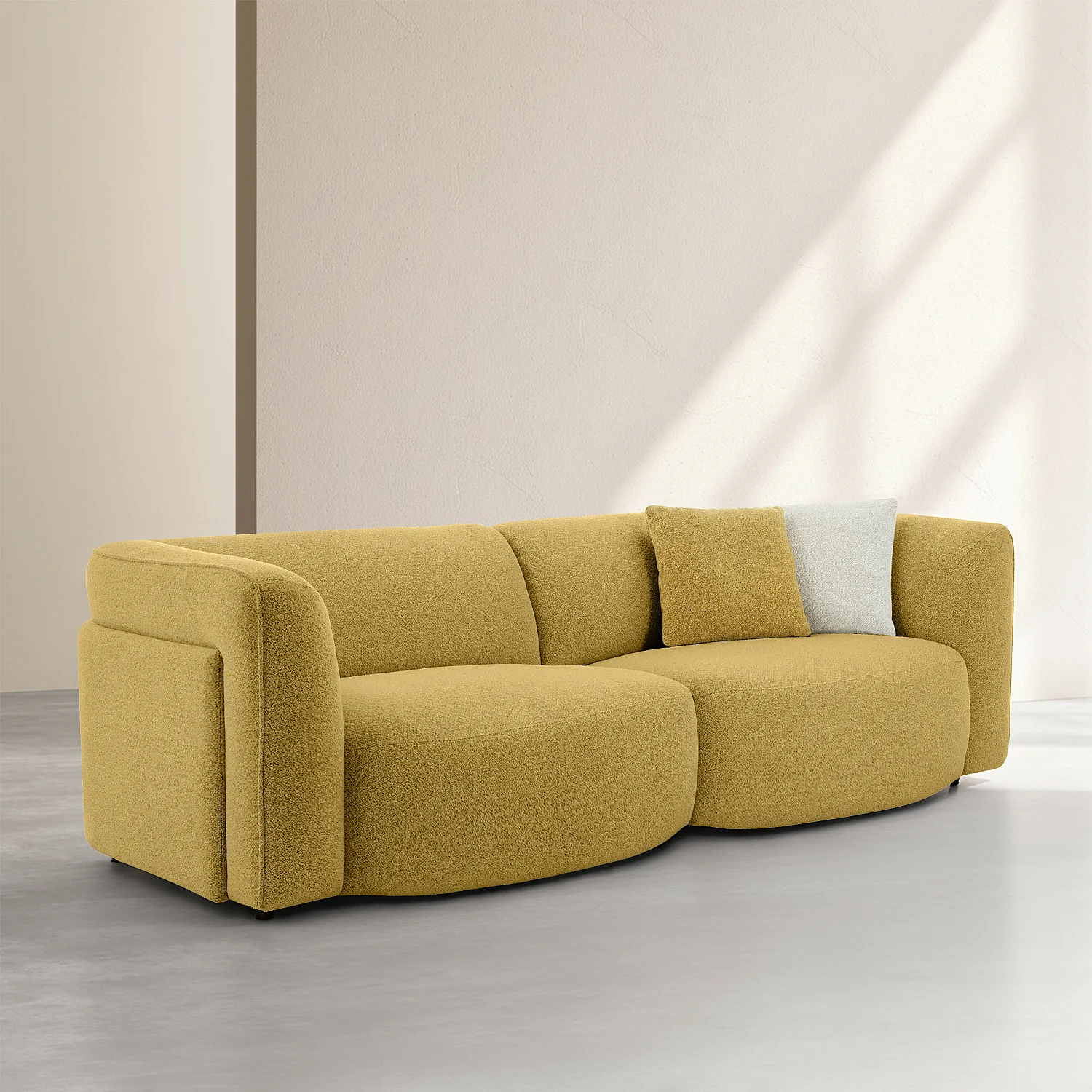 Vierzitsbank van bouclé stof - Mosterdgeel - Design by Nicole Aptel - 5