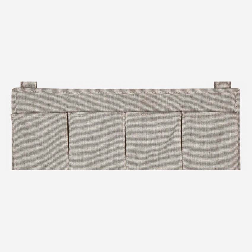 Wall modular storage with pockets, grey fabric and bamboo