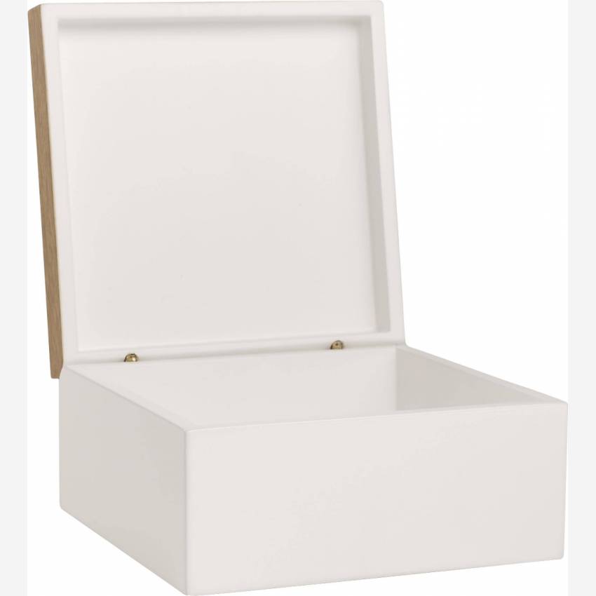 Boîte de rangement 15x15cm en bois avec intérieur laqué blanc