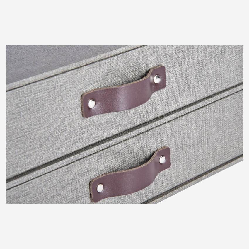 Storage box 14x33x25cm cardboard and grey leather with 2 drawers