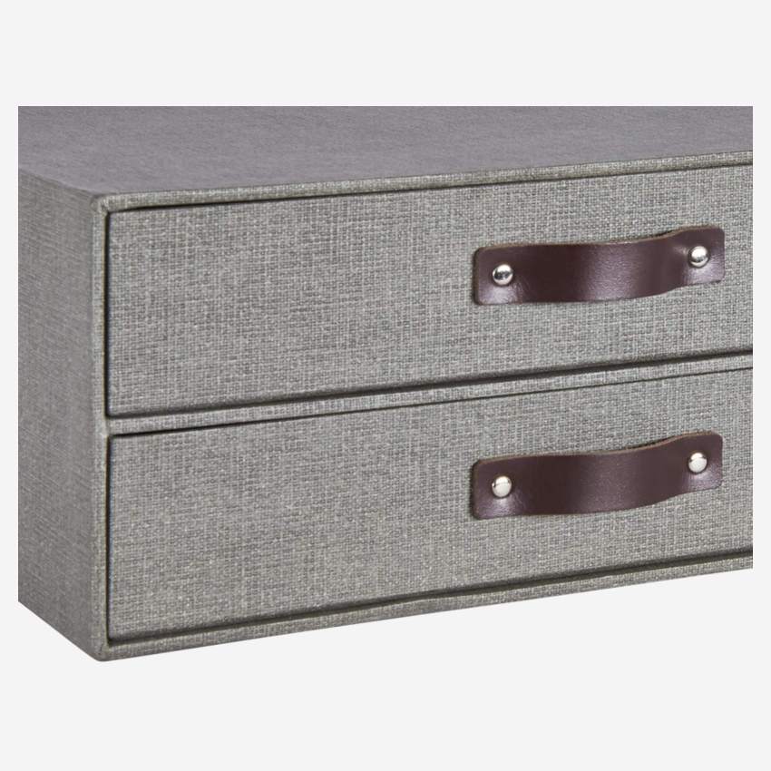 Storage box 14x33x25cm cardboard and grey leather with 2 drawers