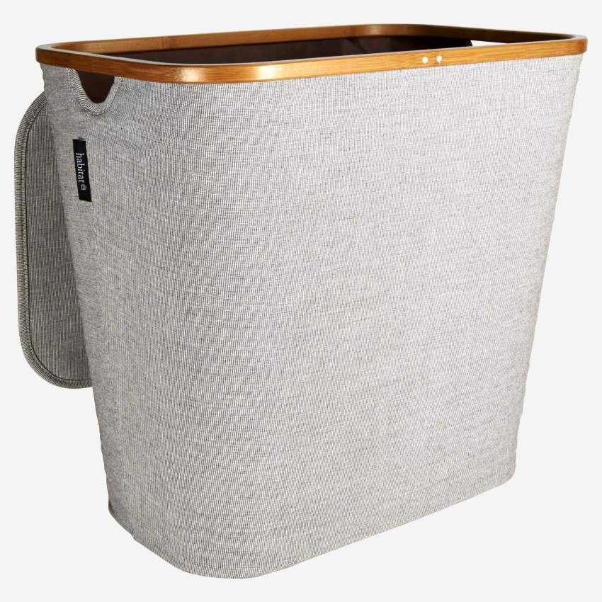 Large bamboo and fabric laundry basket - Grey
