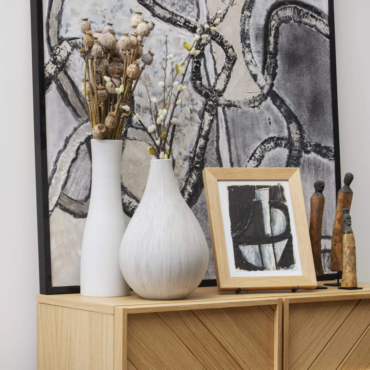 Vase en céramique - 33 cm - Gris - 1