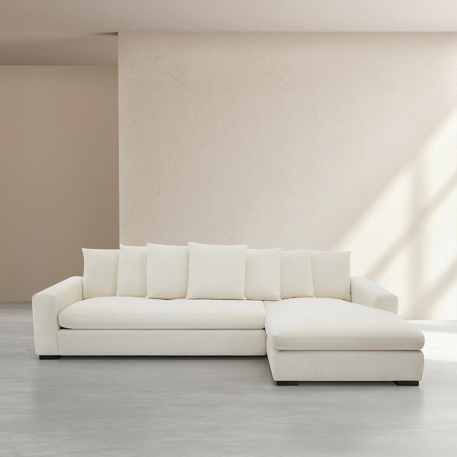 Ecksofa rechts aus Stoff mit Federfüllung - Elfenbein - 1