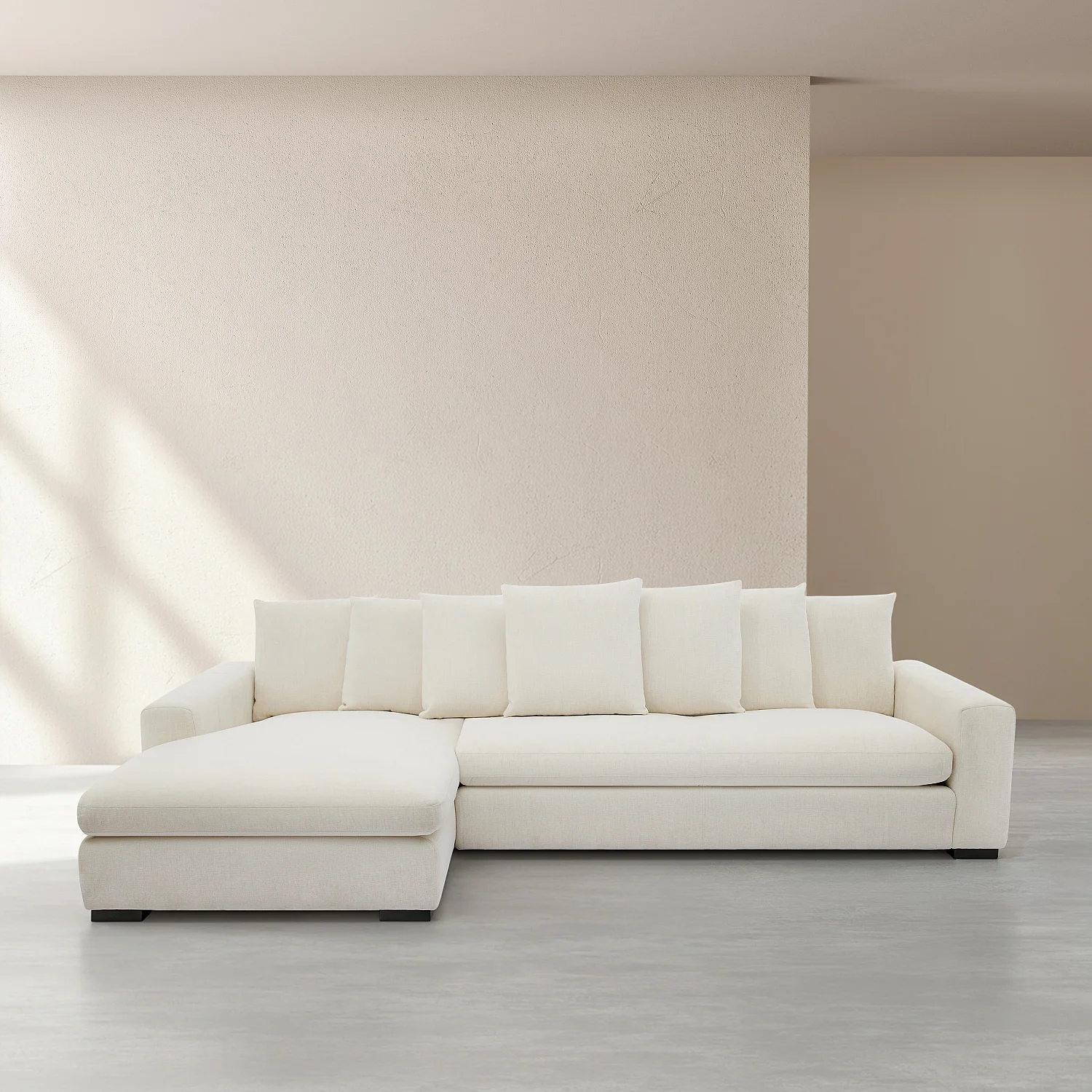 Ecksofa links aus Stoff mit Federfüllung - Elfenbein - 1