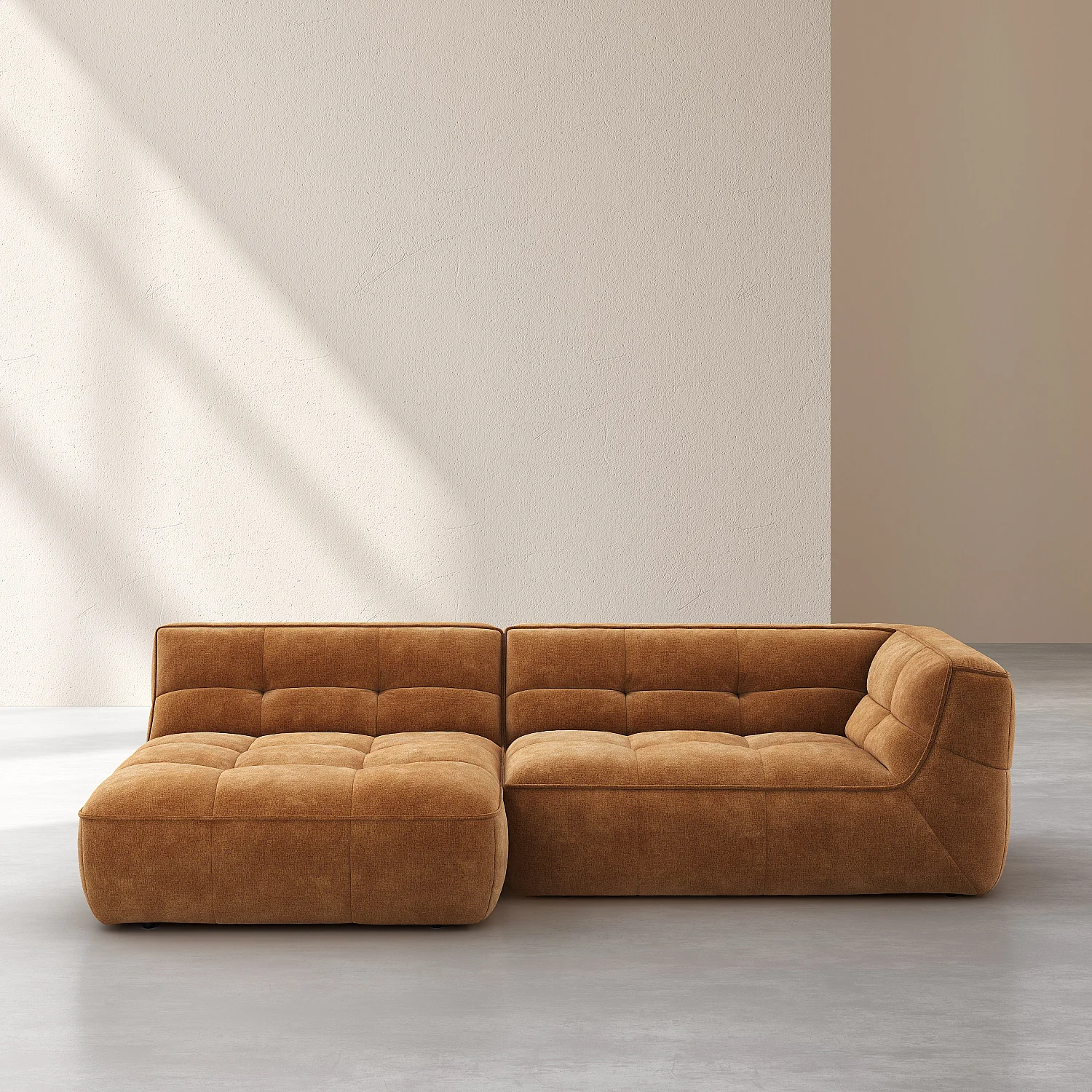 Canapé d'angle gauche en tissu - Ocre foncé - 1