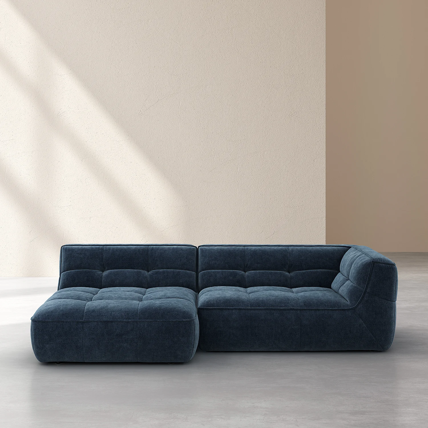 Divano d'angolo destro in tessuto - Blu oceano - 1